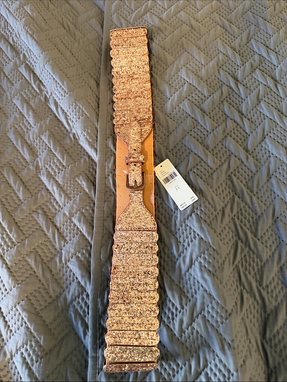 Anthropologie Glitter Stretch Belt in Rose Gold-Tone - Size 2X